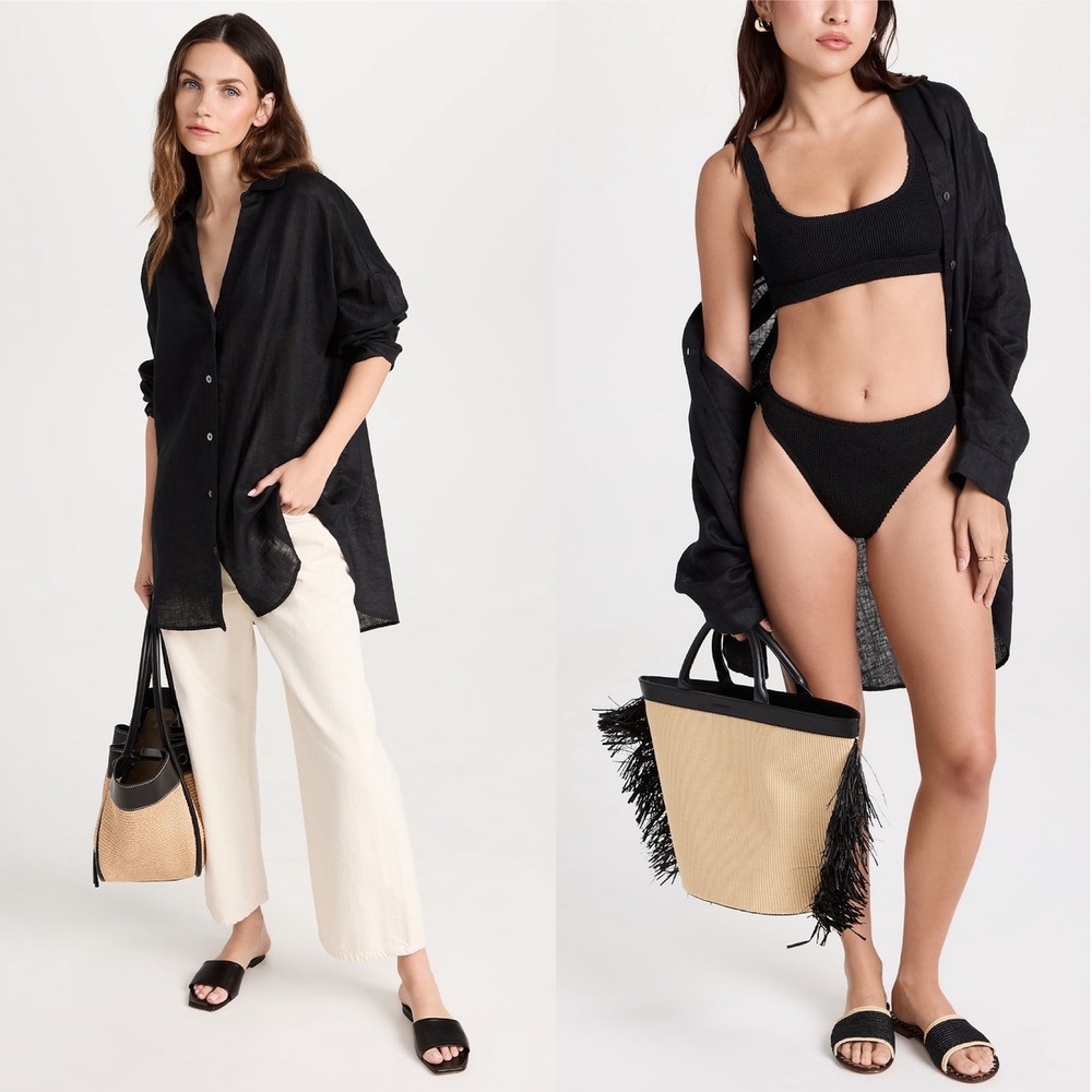 L*Space Rio Tunic Shirt Black 100% Linen Oversized Cover Up XS/S